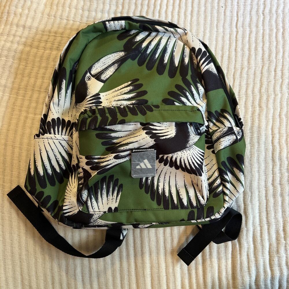 adidas Green Black White Bird Print Backpack